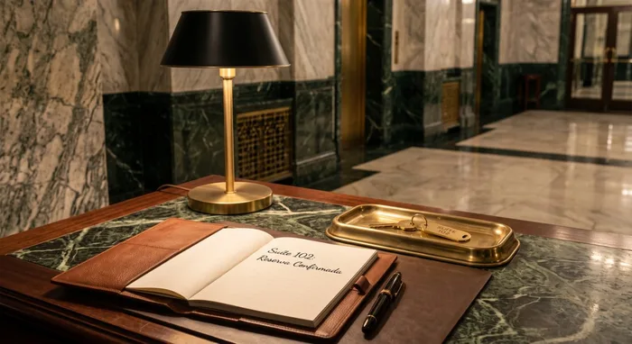 Atendimento de concierge, em ambiente reservado.