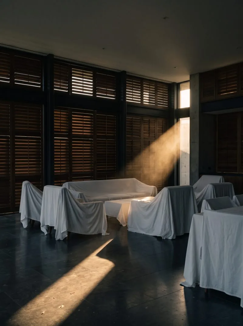 Sala vazia e impecável — o patrimônio em repouso.